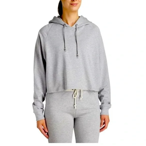 Joe’s Jeans Cropped Heather Gray Hooded Sweatshirt - Picture 1 of 7